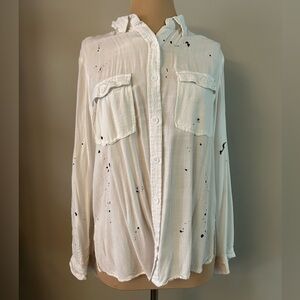 Entro White and Black Splatter Button-Down Shirt